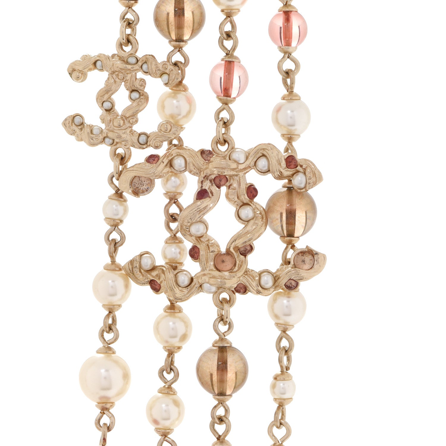 Chanel Pearl Bead Multi Strand CC Long Necklace Gold 4 of 5