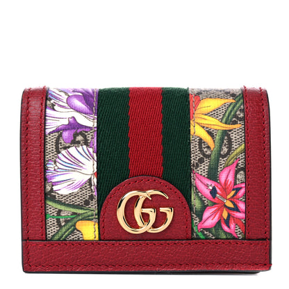 Gucci GG Supreme Monogram Flora Web Ophidia Card Case Red 1 of 8