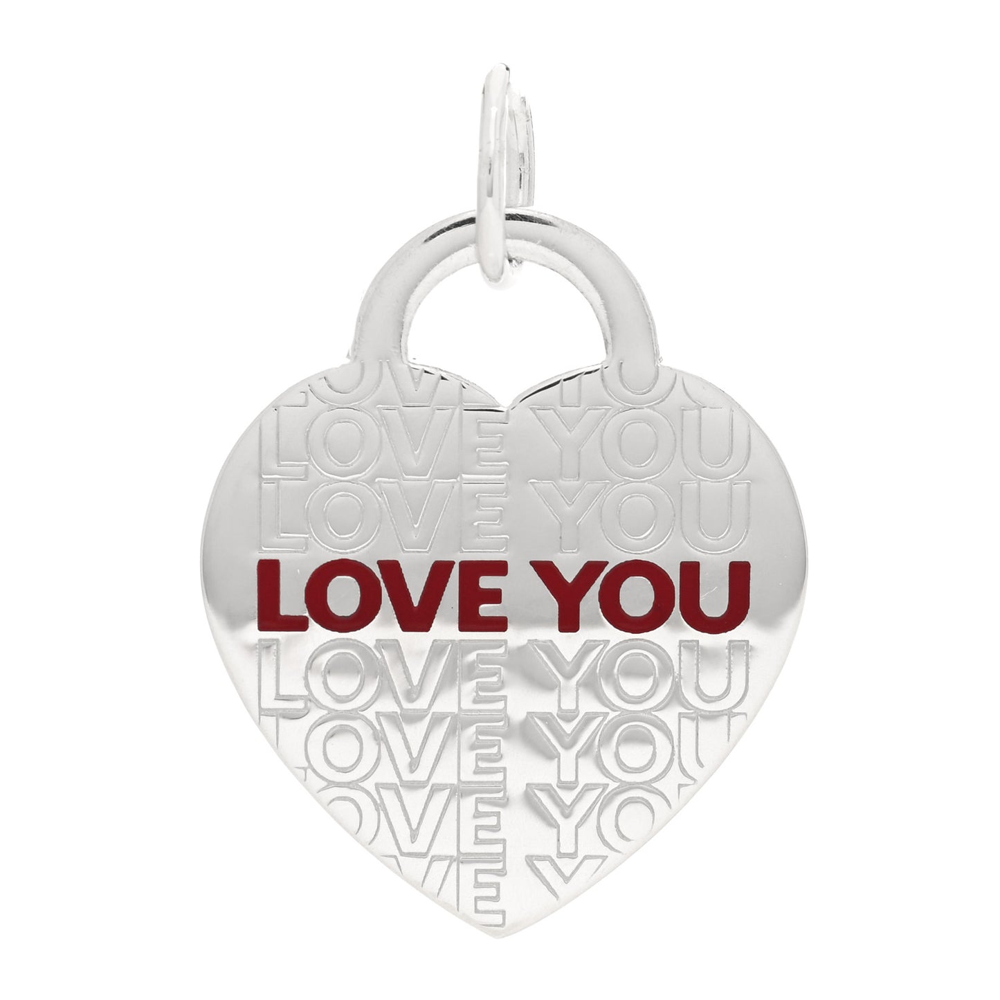 Sterling Silver Enamel LOVE YOU Heart Pendant Red