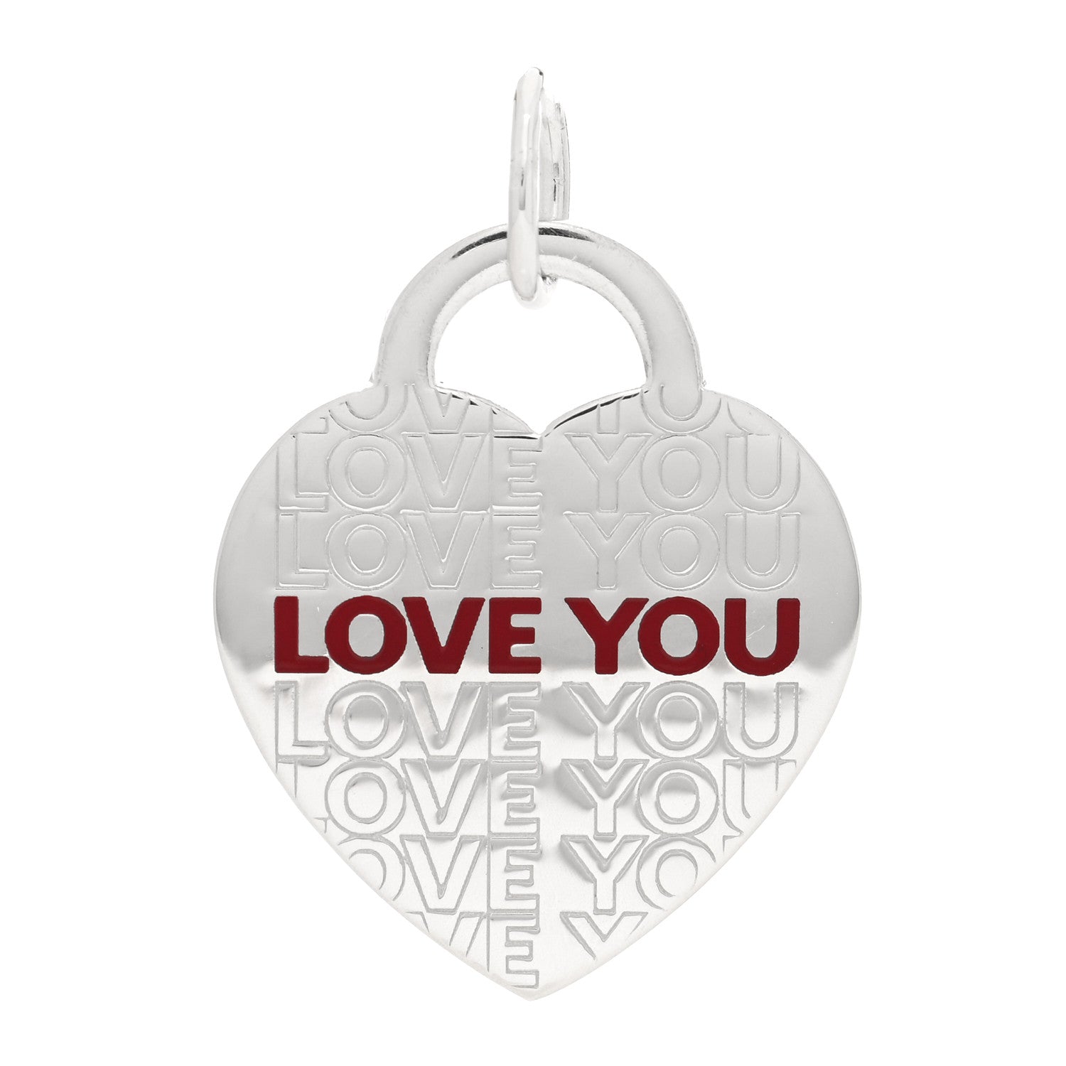 Tiffany Sterling Silver Enamel LOVE YOU Heart Pendant Red 1 of 4