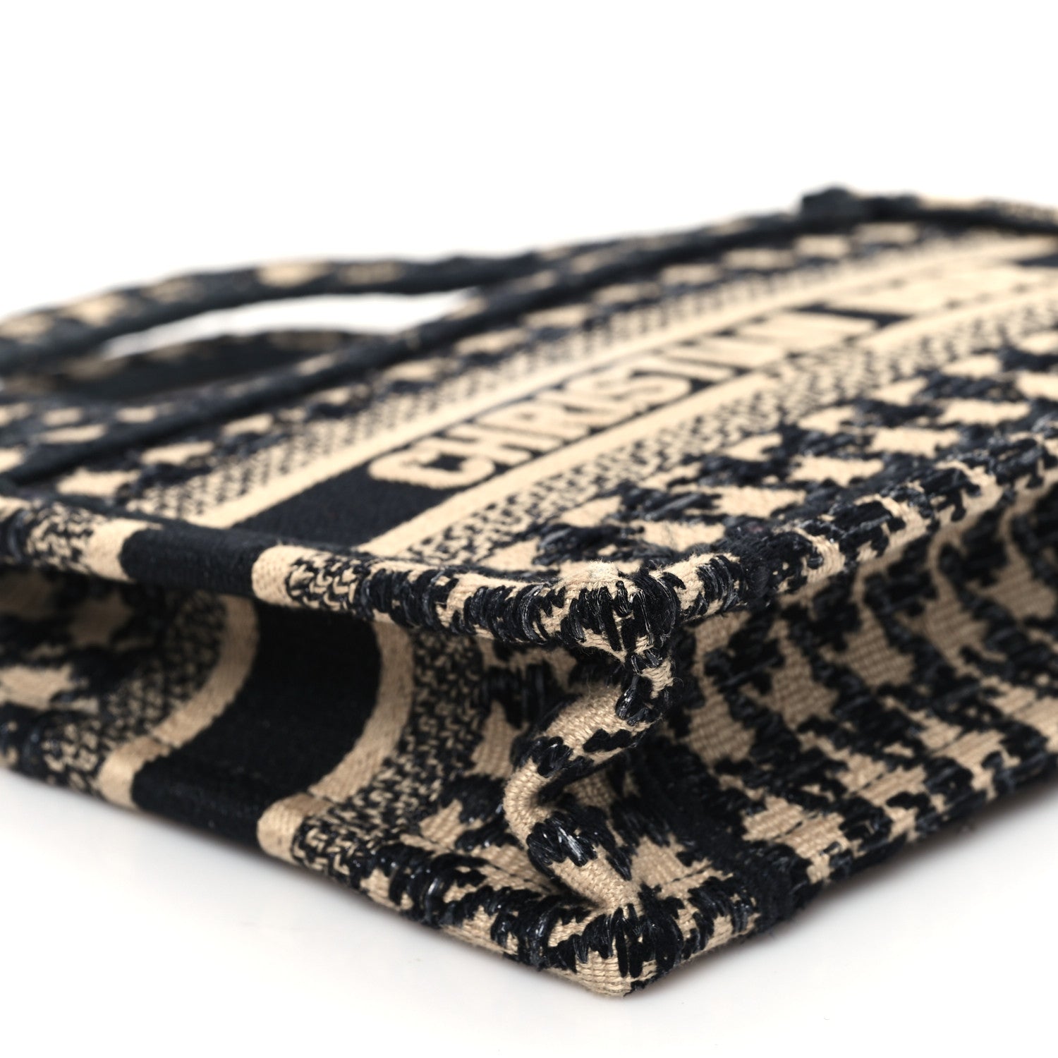 Christian Dior Canvas Houndstooth Embroidered Mini Book Tote Black 9 of 14