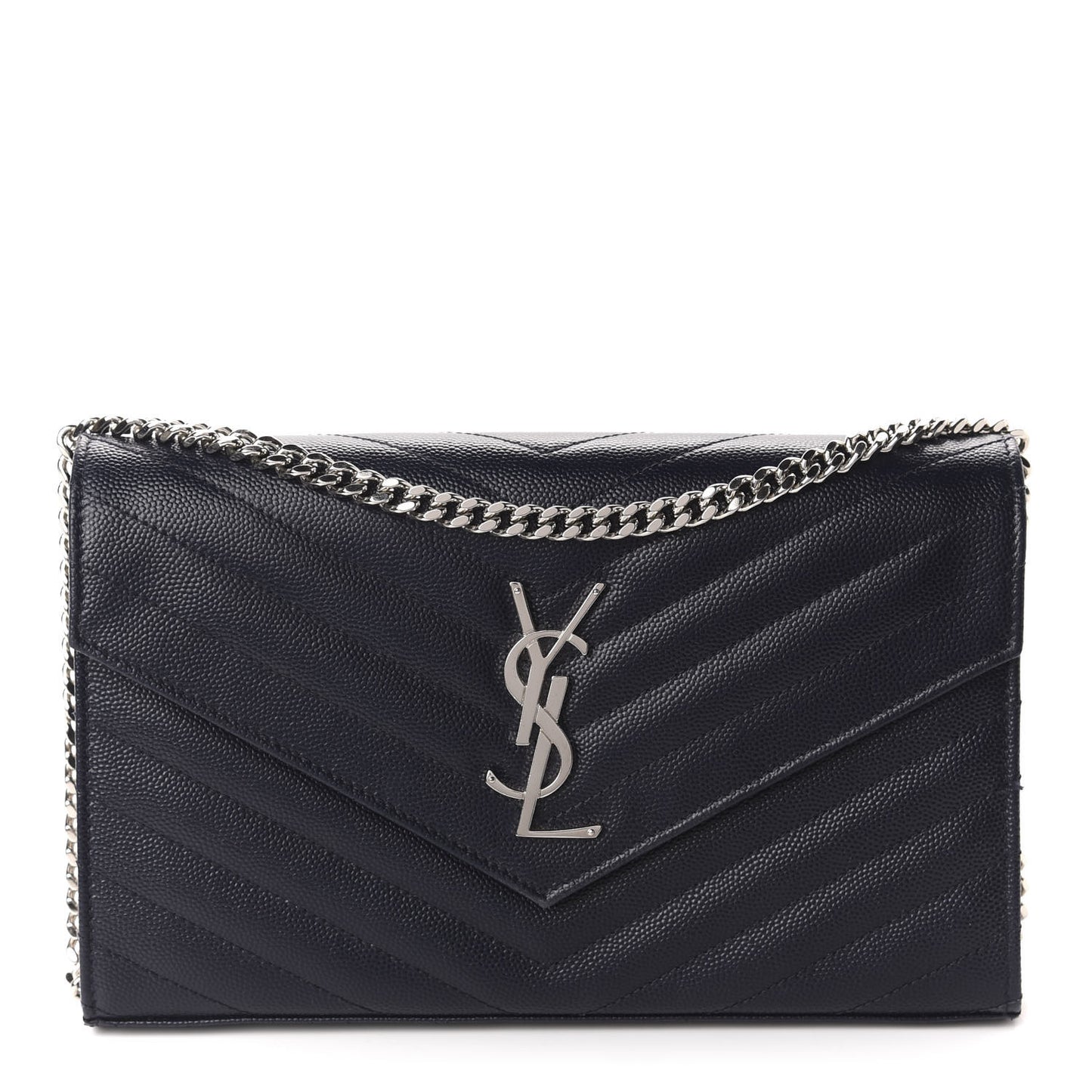 Grain De Poudre Matelasse Chevron Monogram Chain Wallet Deep Marine