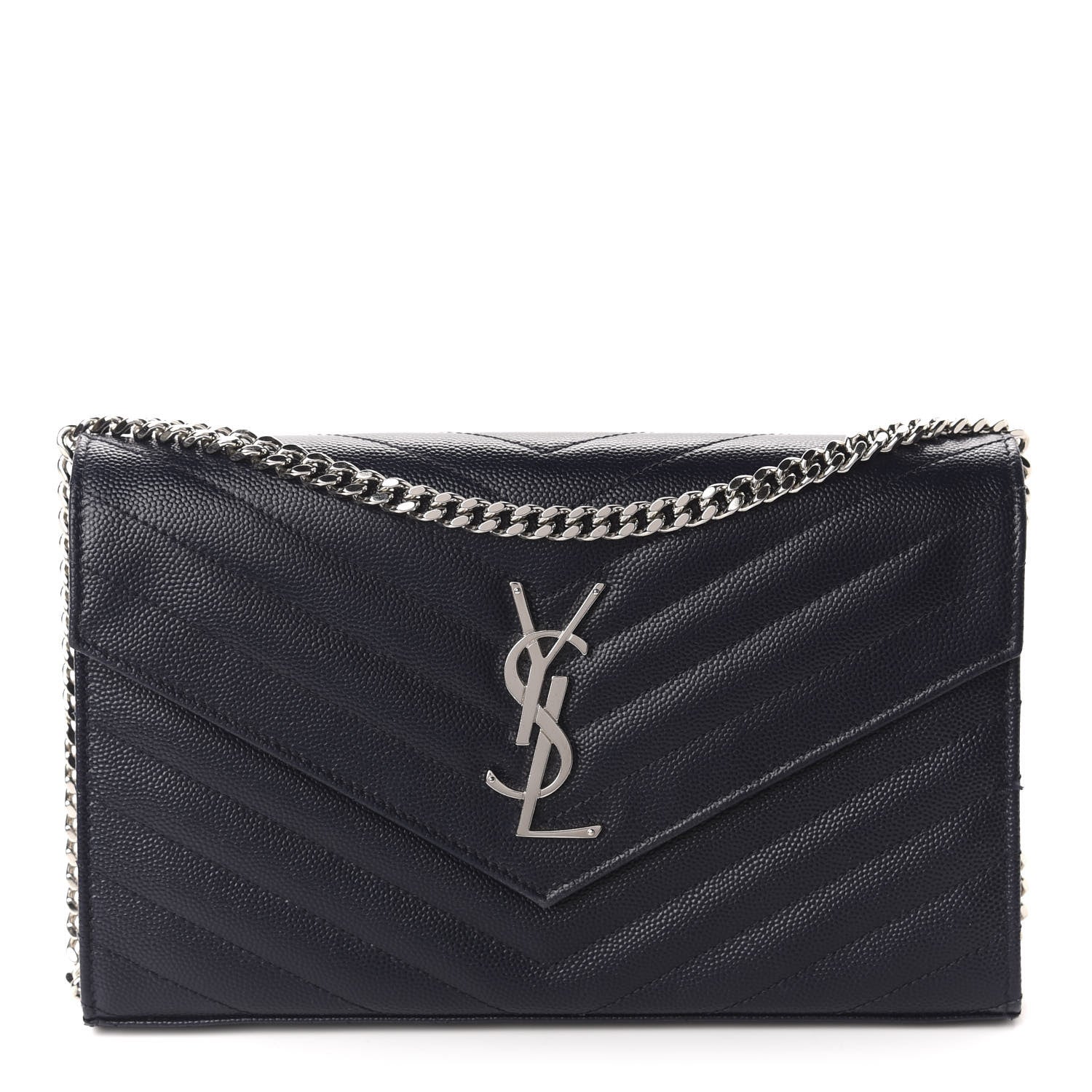 Saint Laurent Grain De Poudre Matelasse Chevron Monogram Chain Wallet Deep Marine 1 of 11