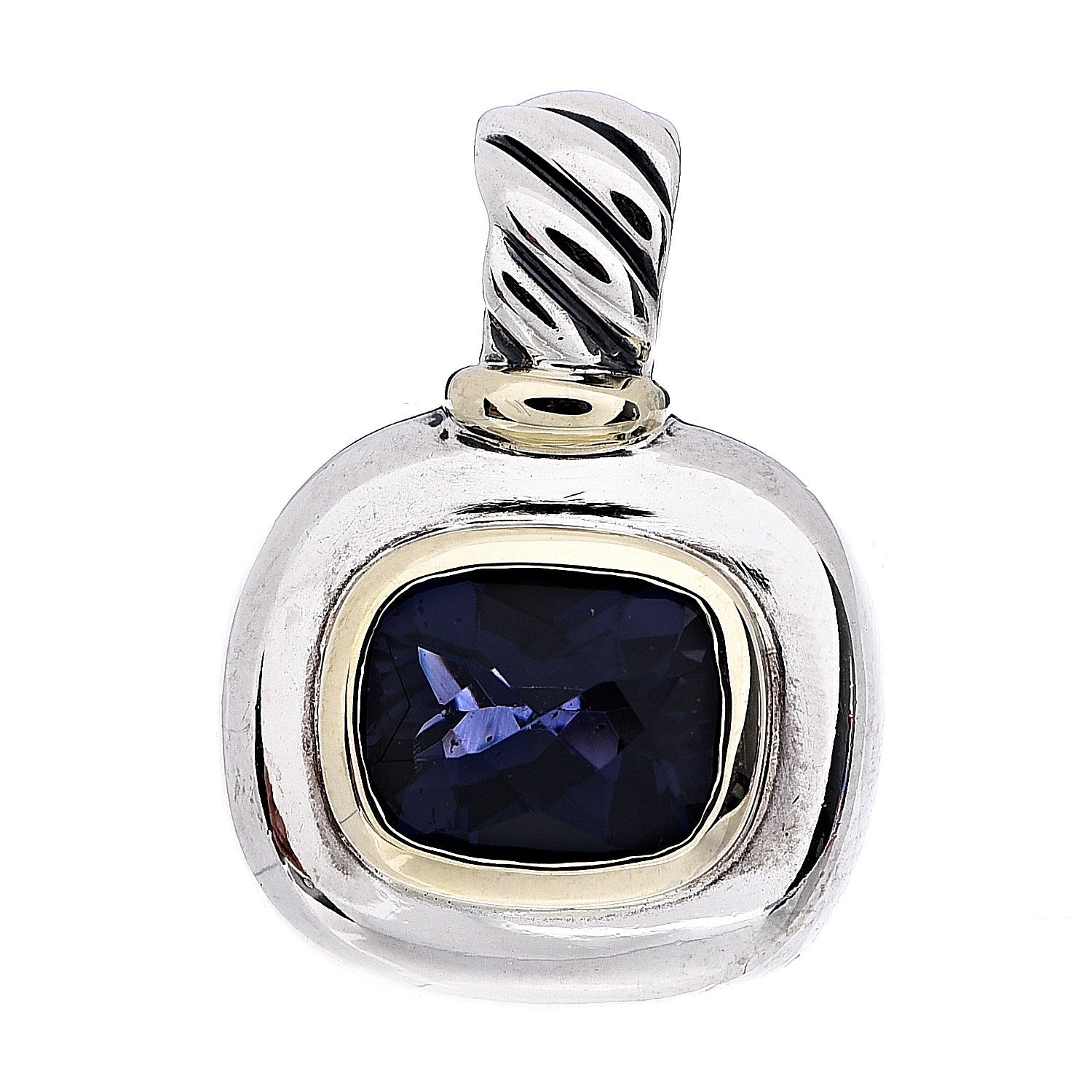 David Yurman Sterling Silver 14K Yellow Gold Iolite Enhancer Pendant 1 of 3