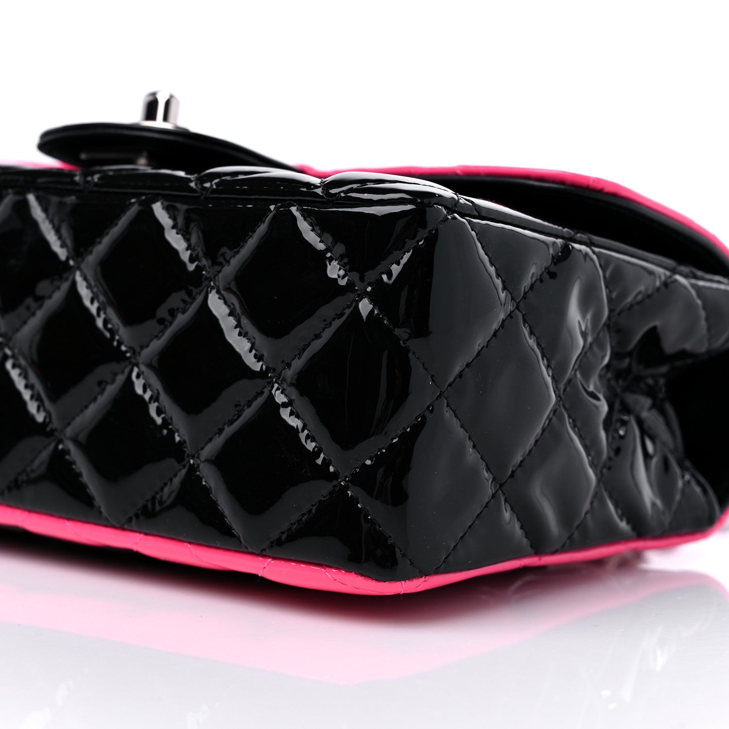 Chanel Patent Calfskin Quilted Bi-Color Mini Rectangular Flap Pink Black 9 of 11