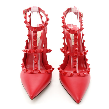 Valentino Garavani Calfskin Lacquered Monochrome Rockstud Ankle Strap 100mm Pumps 38 Rouge Pur 2 of 10