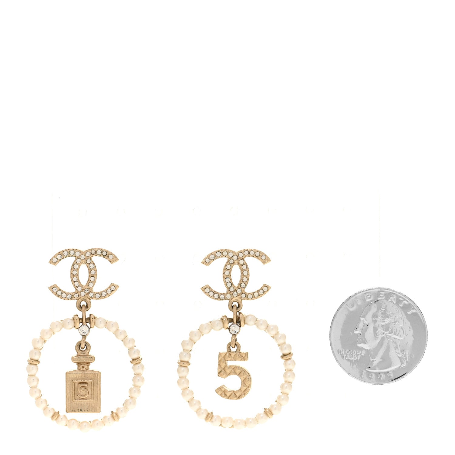 Chanel Crystal Pearl Chanel Charms CC Drop Earrings Gold 2 of 4