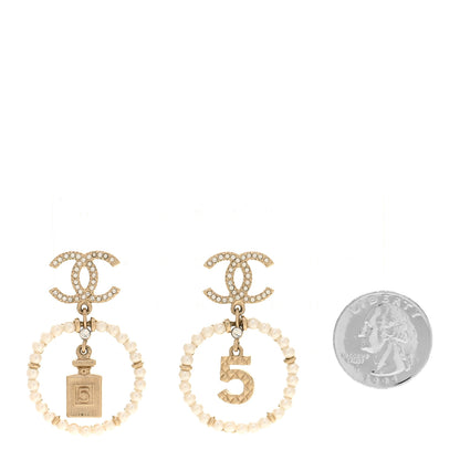 Chanel Crystal Pearl Chanel Charms CC Drop Earrings Gold 2 of 4