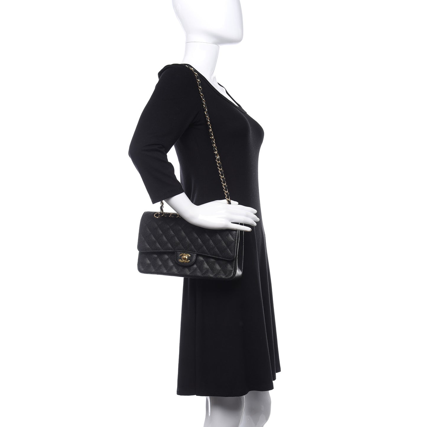 Caviar Quilted Medium Double Flap Black