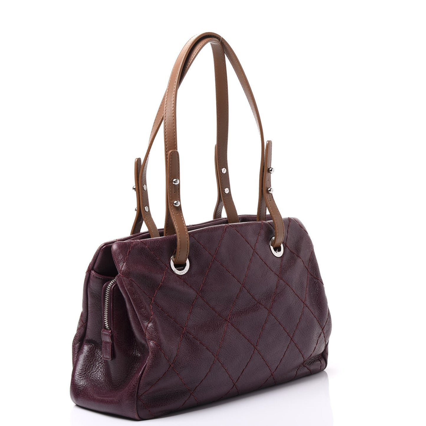 Glazed Calfskin Stitched On the Road Zip Tote Plum