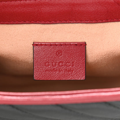 Gucci Vintage Effect Calfskin Matelasse Diagonal Mini Torchon GG Marmont Top Handle Shoulder Bag Black Romantic Cherry 6 of 10