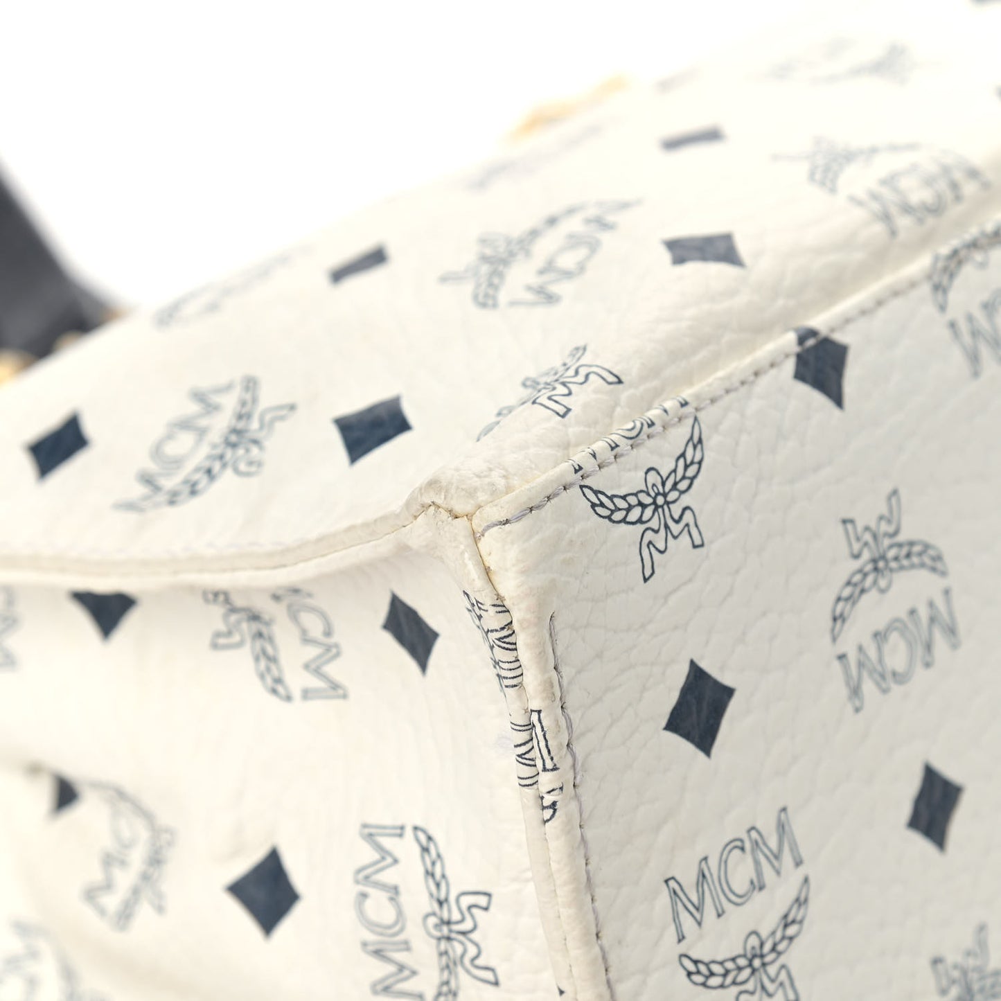 Lambskin Coated Canvas Monogram Chain Tote White