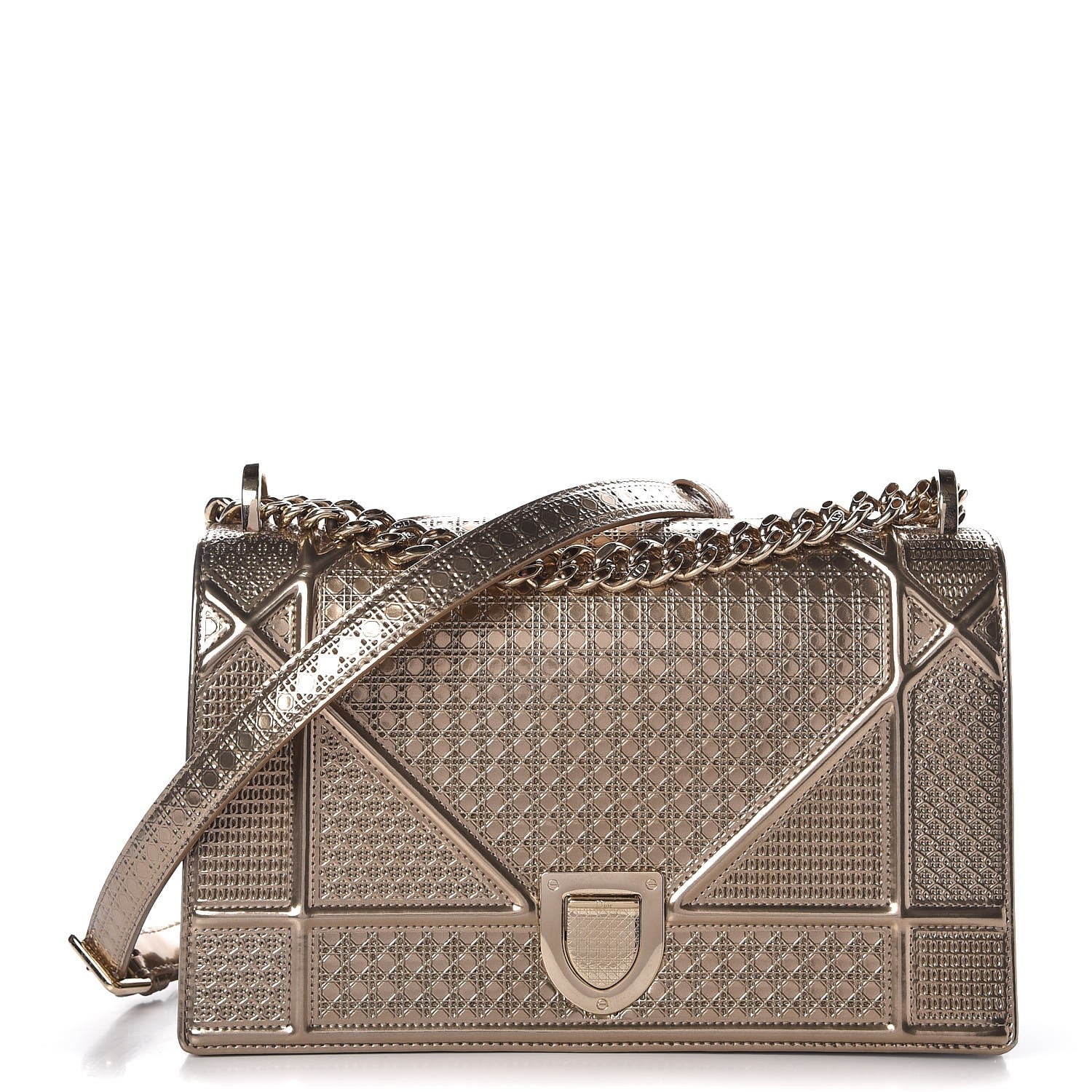 Christian Dior Metallic Patent Micro-Cannage Medium Diorama Flap Bag Gold 1 of 7