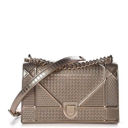Christian Dior Metallic Patent Micro-Cannage Medium Diorama Flap Bag Gold 1 of 7