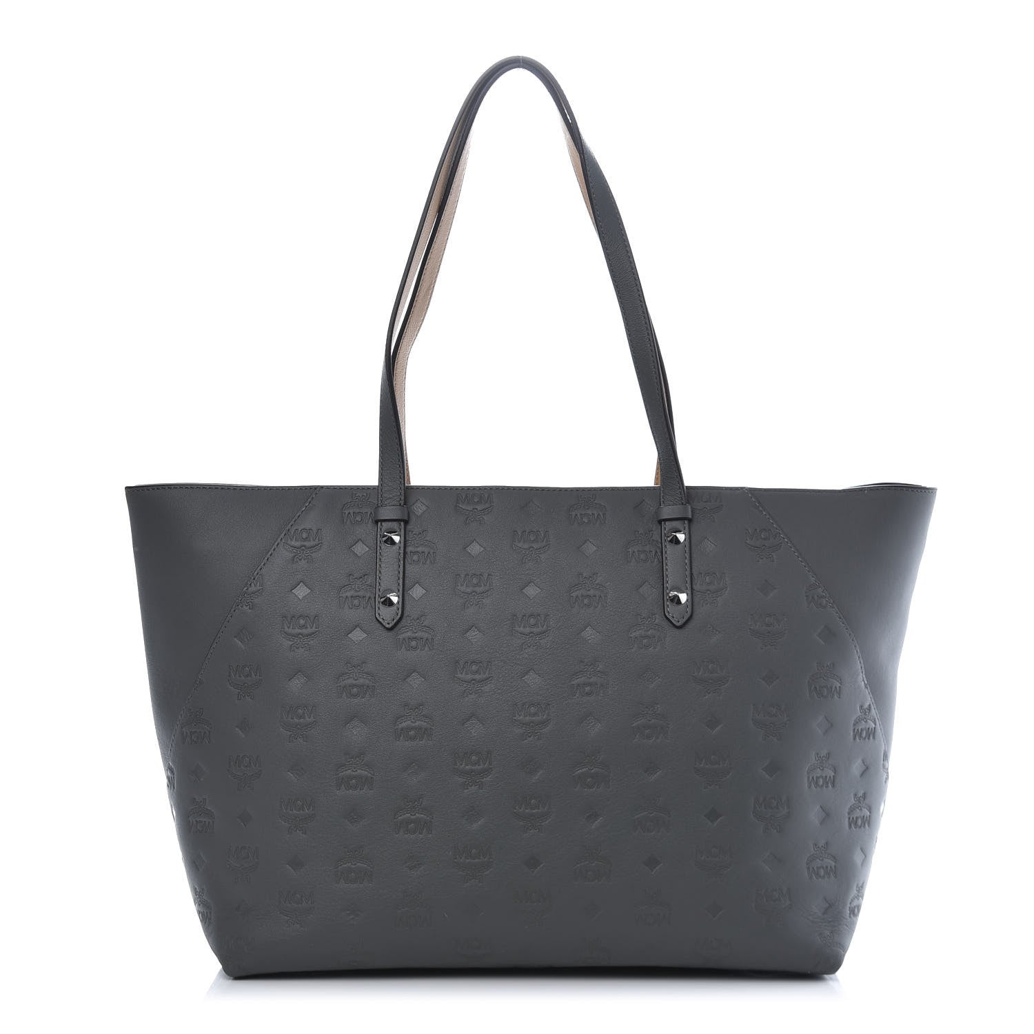 MCM Calfskin Ottomar Monogram Medium Klara Top Zip Tote Charcoal 1 of 10