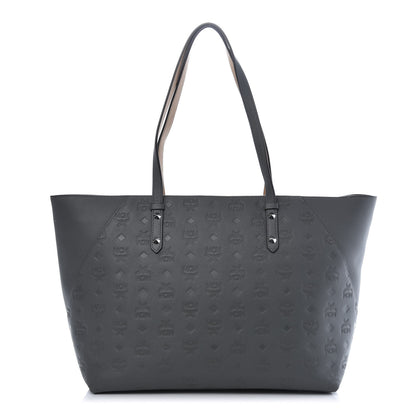 MCM Calfskin Ottomar Monogram Medium Klara Top Zip Tote Charcoal 1 of 10