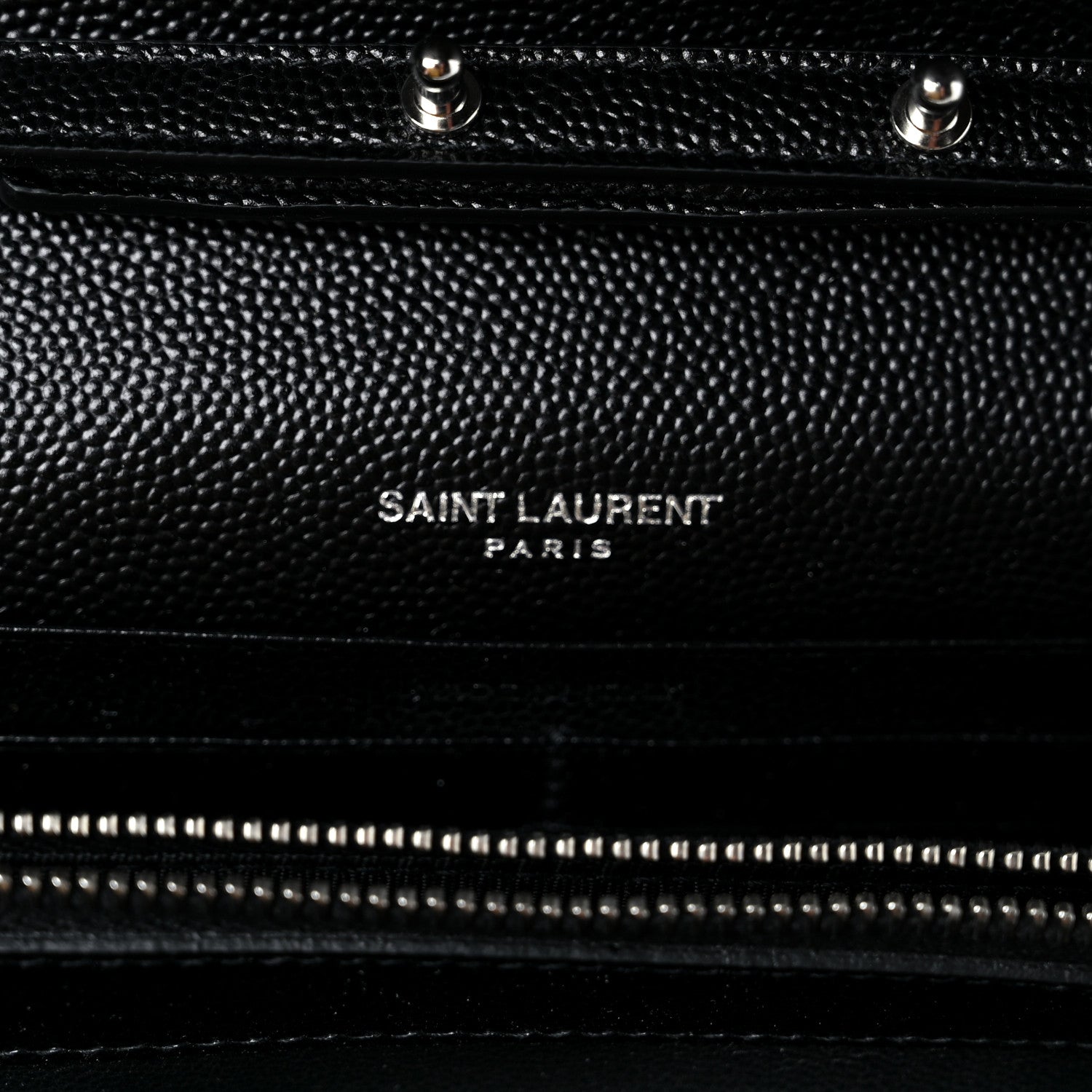 Saint Laurent Grain De Poudre Matelasse Chevron Monogram Chain Wallet Black 6 of 9