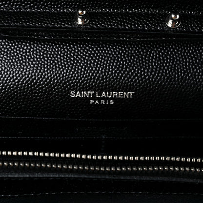Saint Laurent Grain De Poudre Matelasse Chevron Monogram Chain Wallet Black 6 of 9