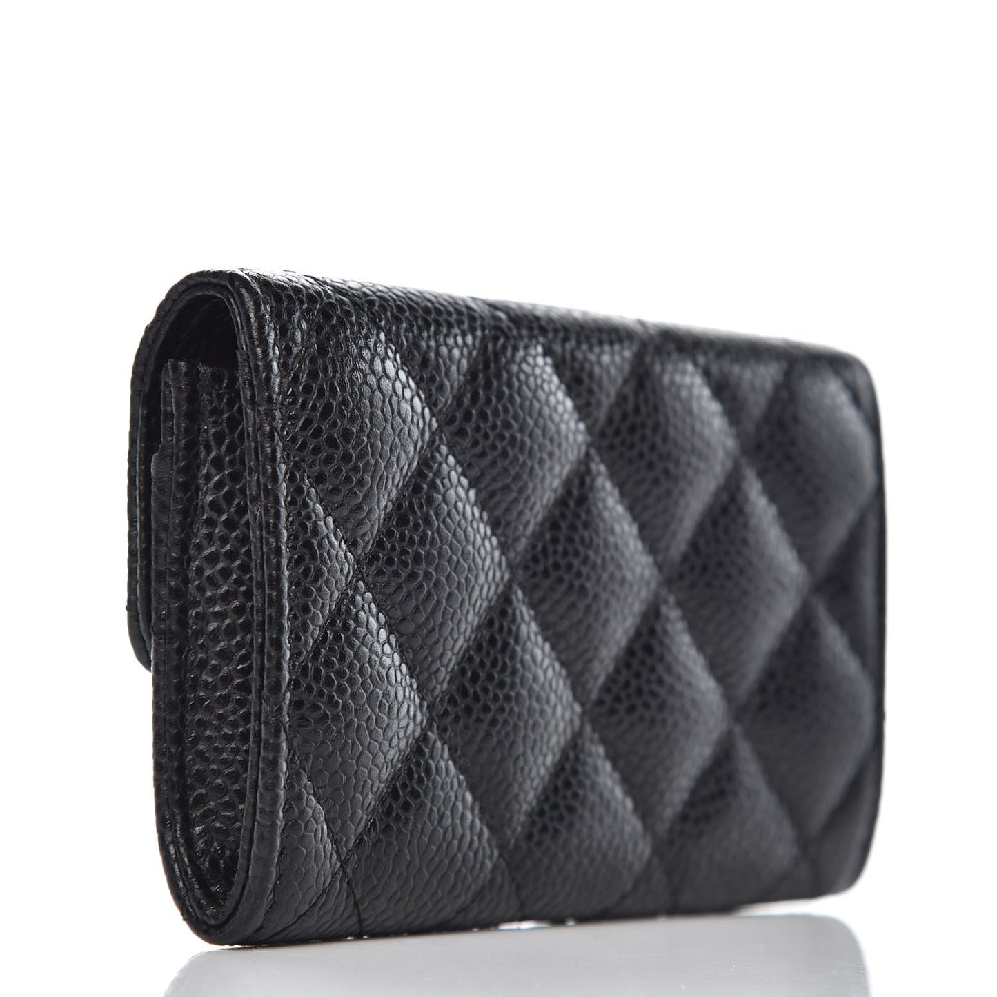 Caviar Quilted Flap Card Holder Black