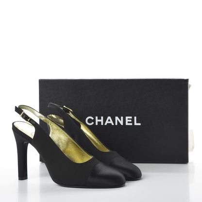 Chanel Grosgrain Cap Toe Slingback Pumps 36 Black 8 of 9