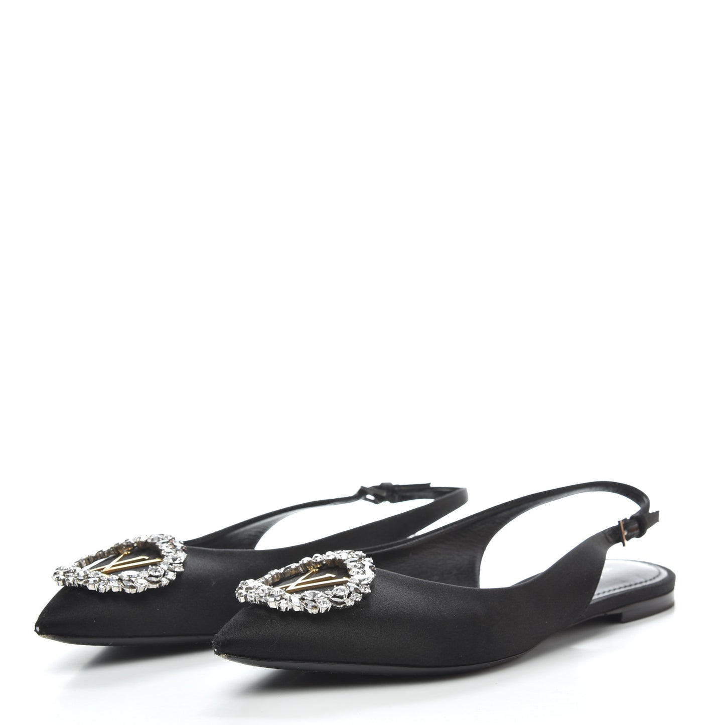 Satin Crystal Madeleine Slingback Ballerina Flats 38 Black