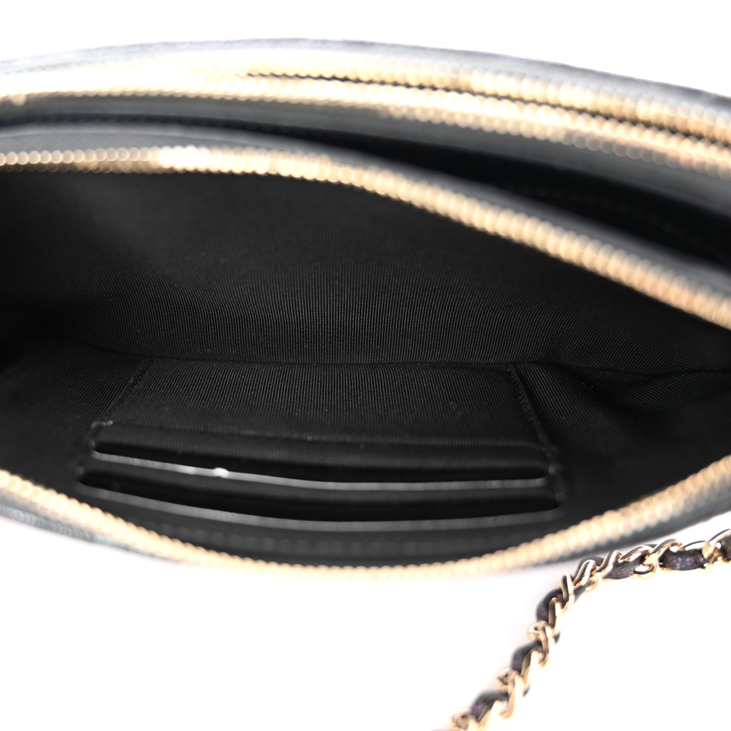 Iridescent Caviar Quilted Small Clutch With Chain Black