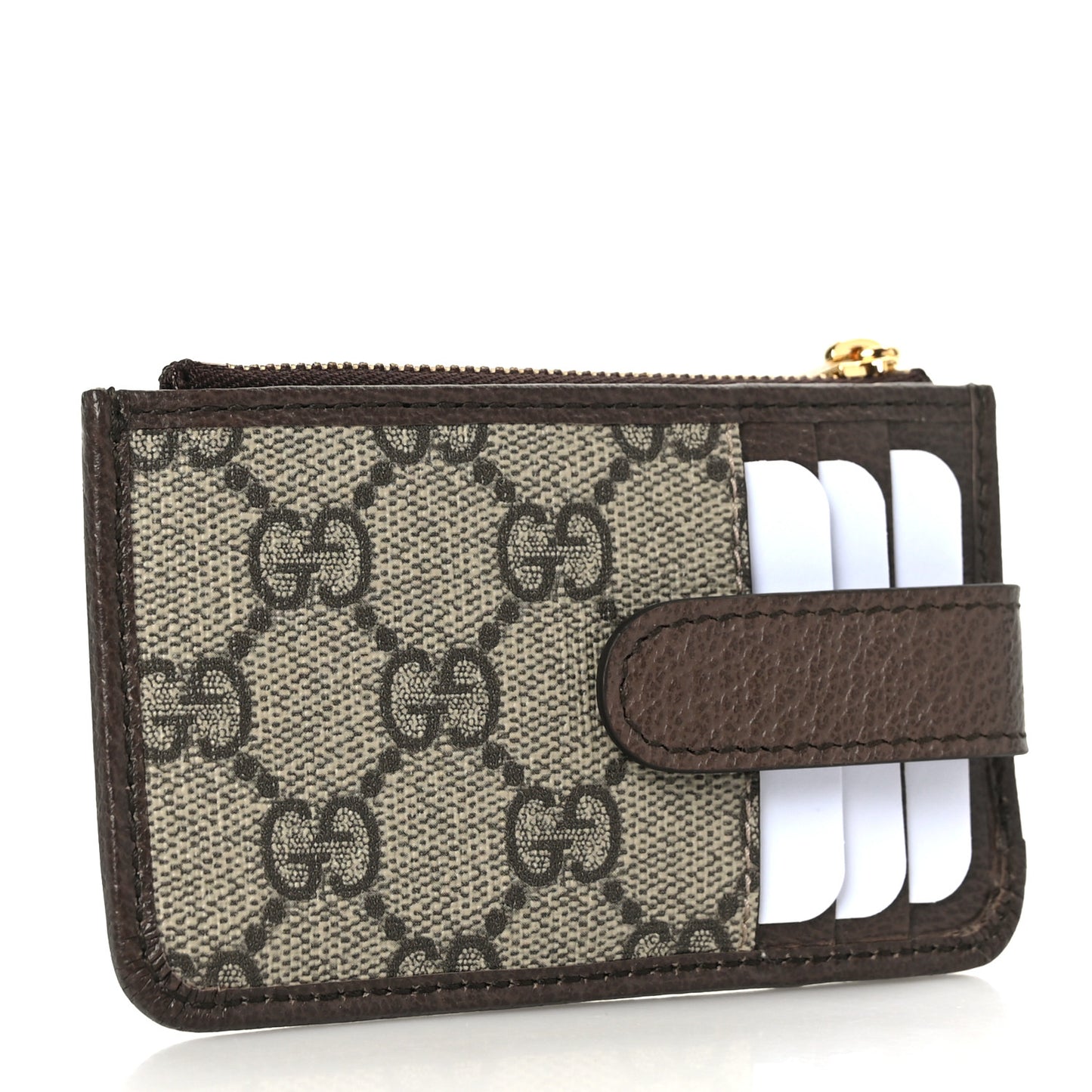 GG Supreme Monogram Web Ophidia Zip Card Case Brown