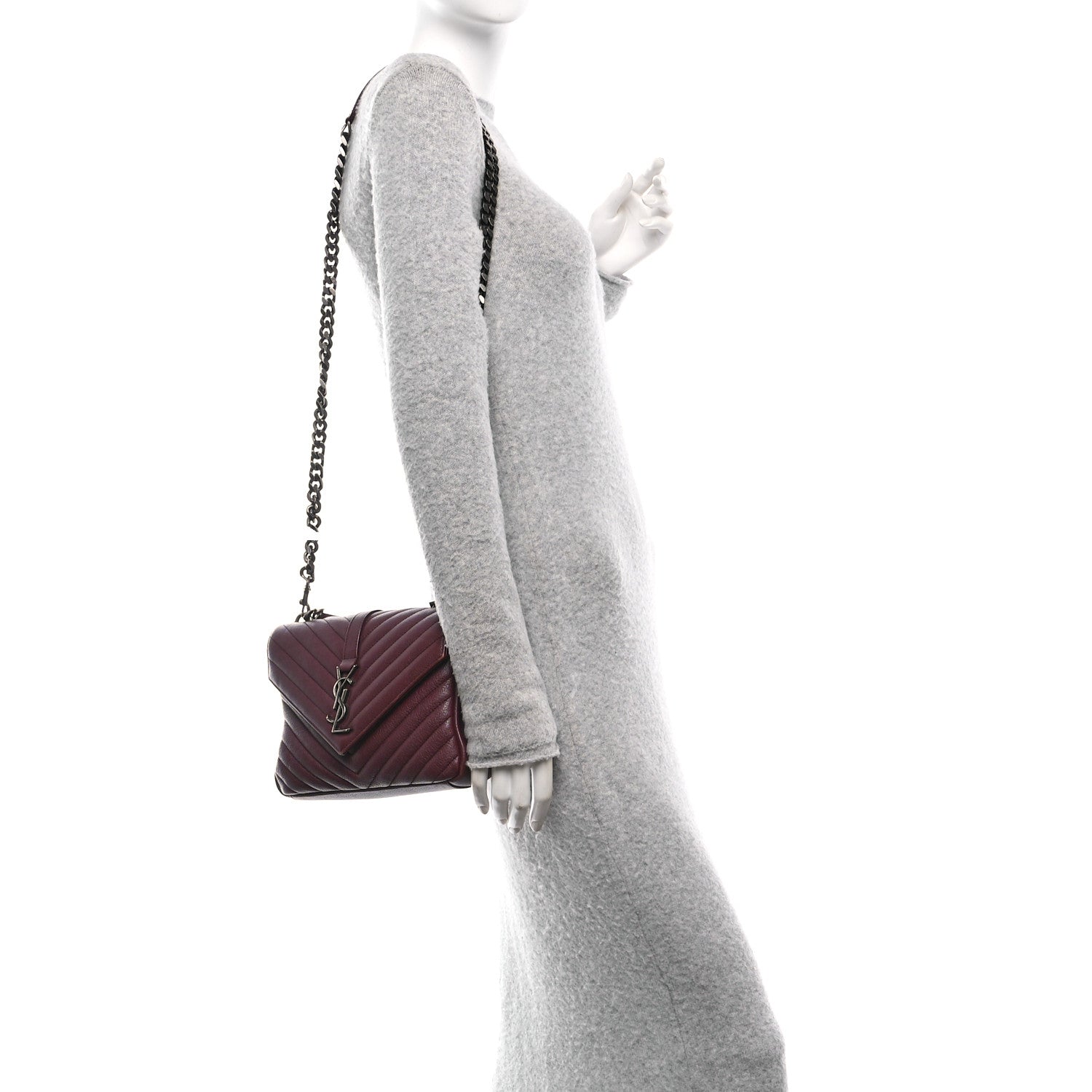 Saint Laurent Sheepskin Matelasse Chevron Monogram Medium College Bag Rouge Legion 2 of 13