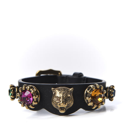 Gucci Calfskin Crystal Feline Heads Bracelet Black 1 of 4