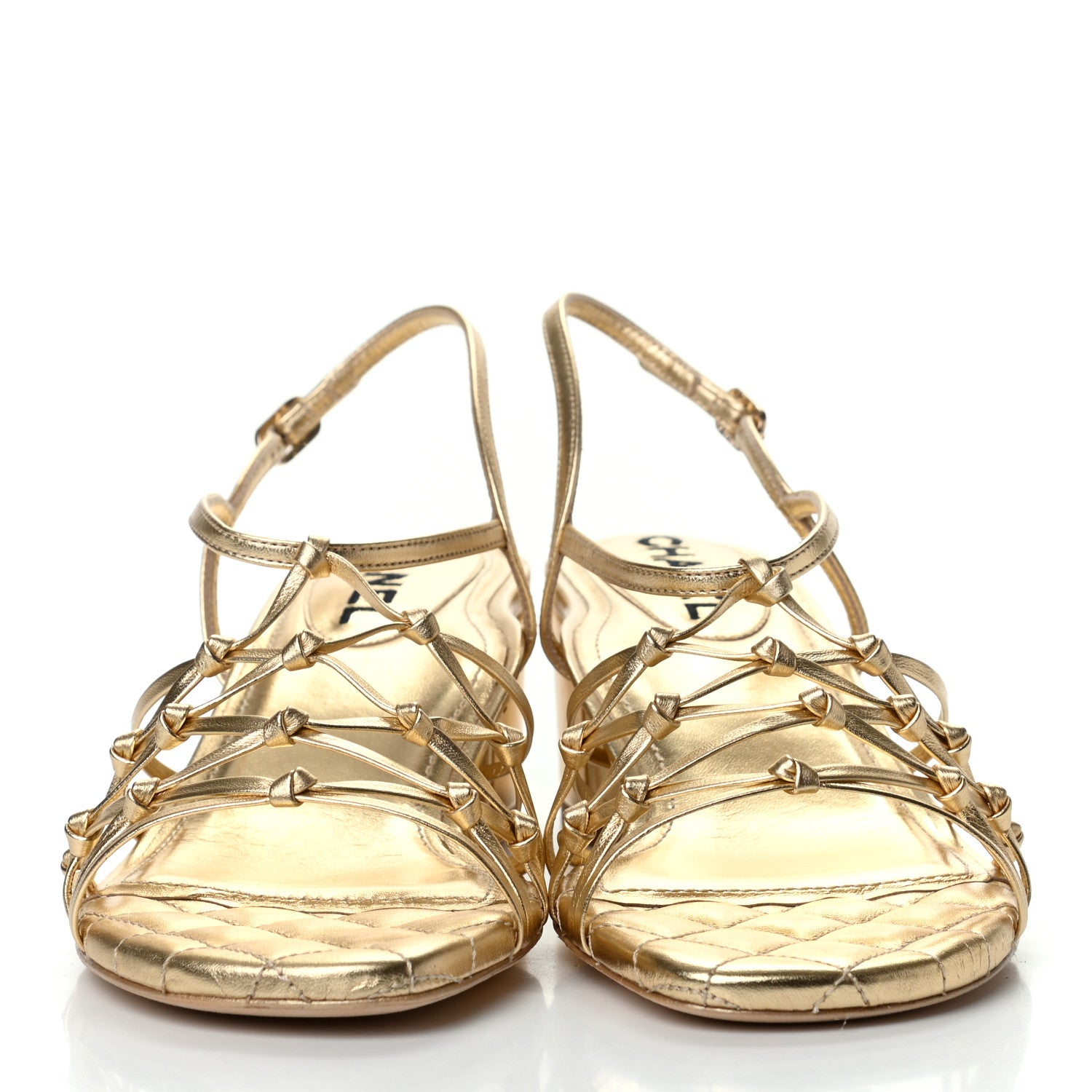 Chanel Metallic Lambskin CC Strappy Sandals 38 Gold 2 of 9