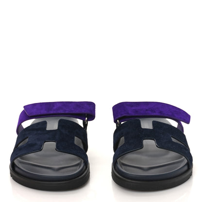 Hermes Suede Goatskin Womens Chypre Sandals 40 Marine Violet Majorette 2 of 10