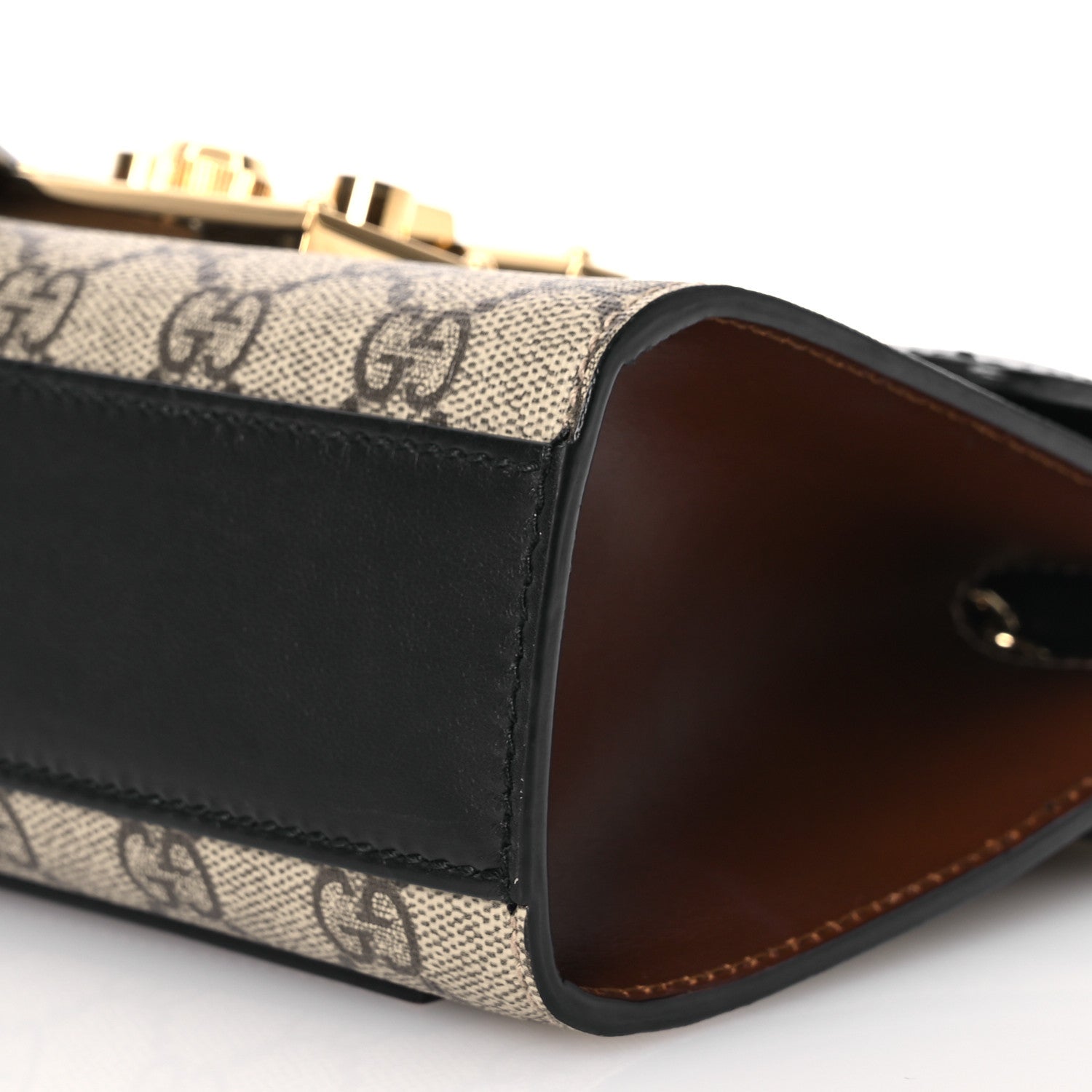 Gucci GG Supreme Monogram Calfskin Small Padlock Shoulder Bag Beige Black Cuir 10 of 13