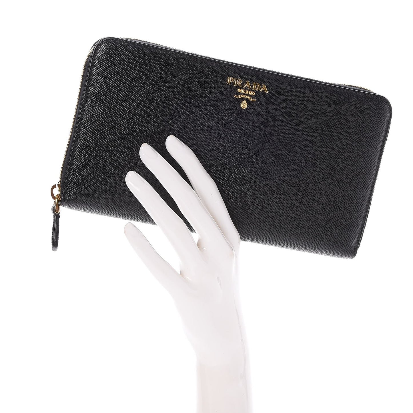Saffiano Metal Large Zip Around Travel Wallet Nero Black