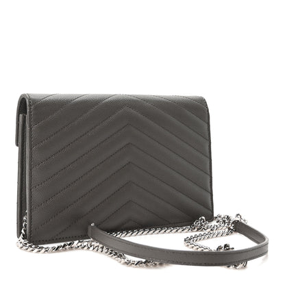 Saint Laurent Grain De Poudre Matelasse Chevron Monogram Envelope Chain Wallet Coal 2 of 9