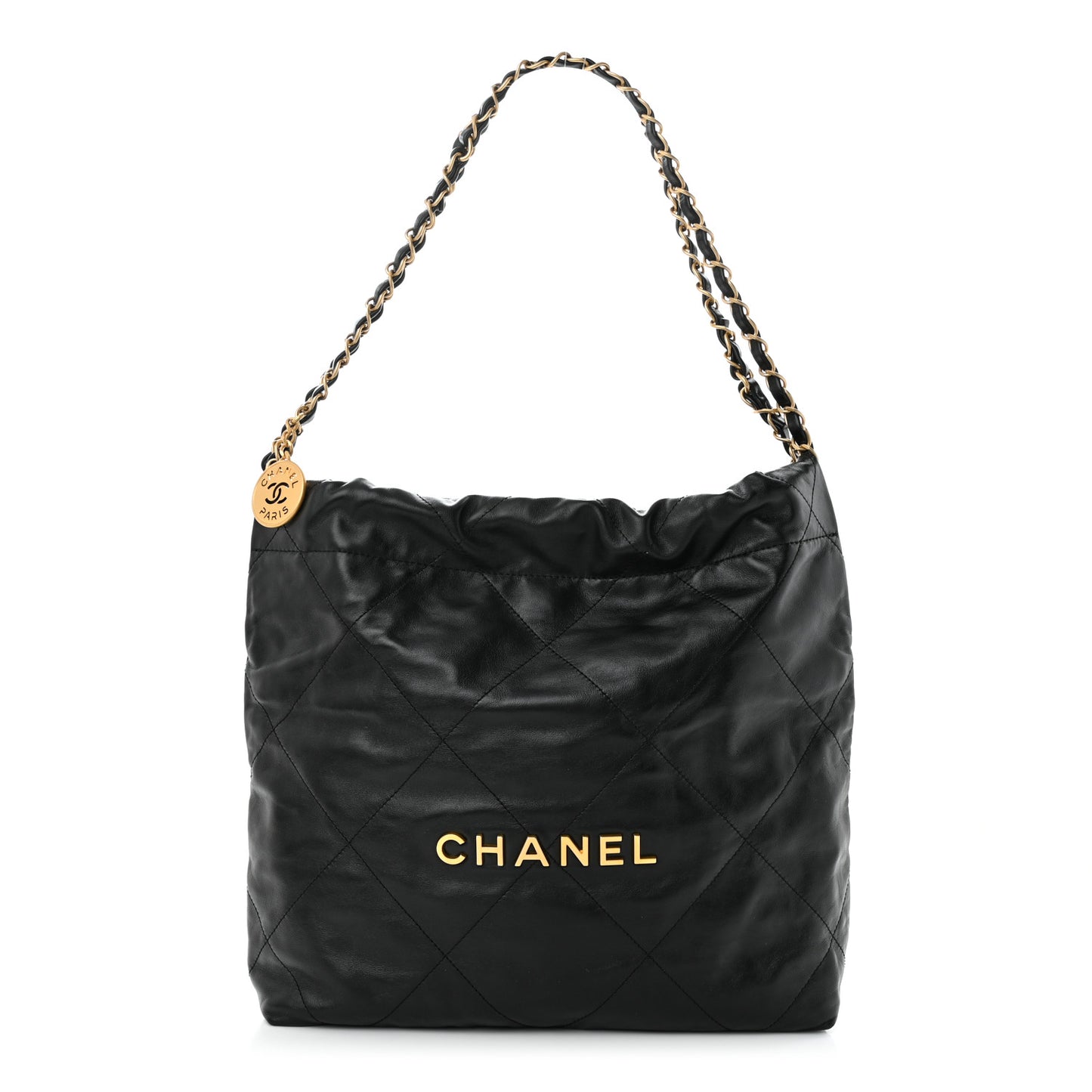 Shiny Calfskin Quilted Small Chanel 22 Black