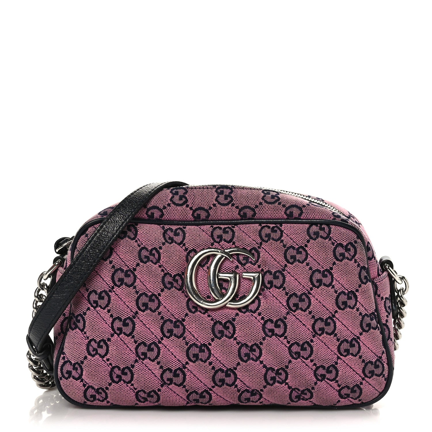 Gucci Monogram Multicolor Matelasse Diagonal Small GG Marmont Chain Shoulder Bag Pink Blue 1 of 10