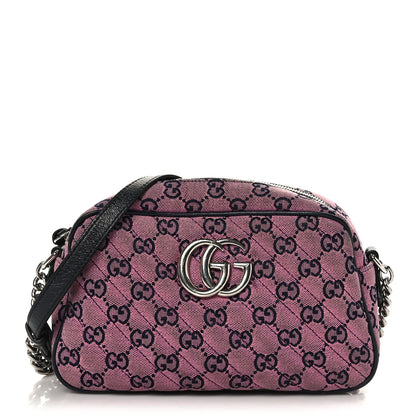 Gucci Monogram Multicolor Matelasse Diagonal Small GG Marmont Chain Shoulder Bag Pink Blue 1 of 10