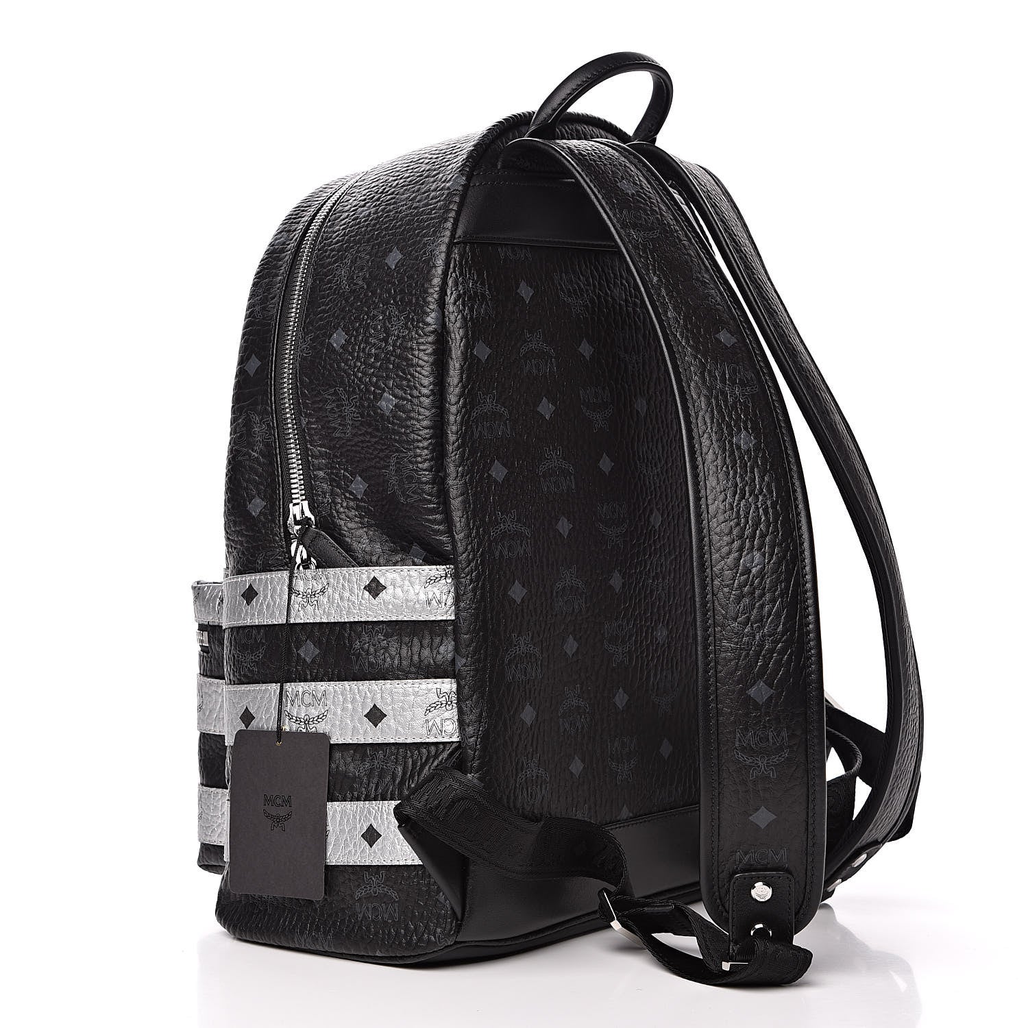 MCM Metallic Visetos Striped Medium Stark Backpack Silver Black 3 of 10