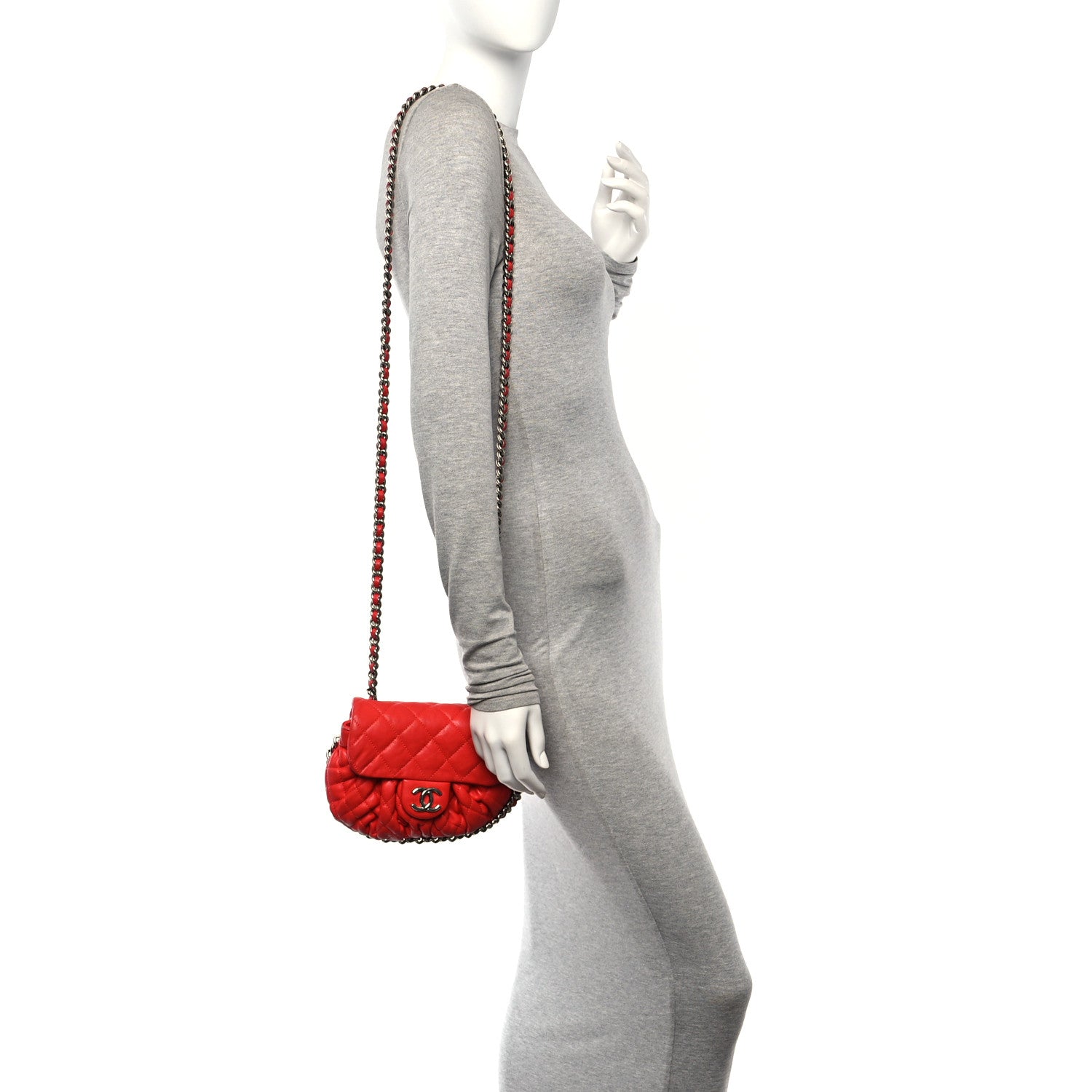 Chanel Washed Lambskin Quilted Mini Chain Around Messenger Red 2 of 12