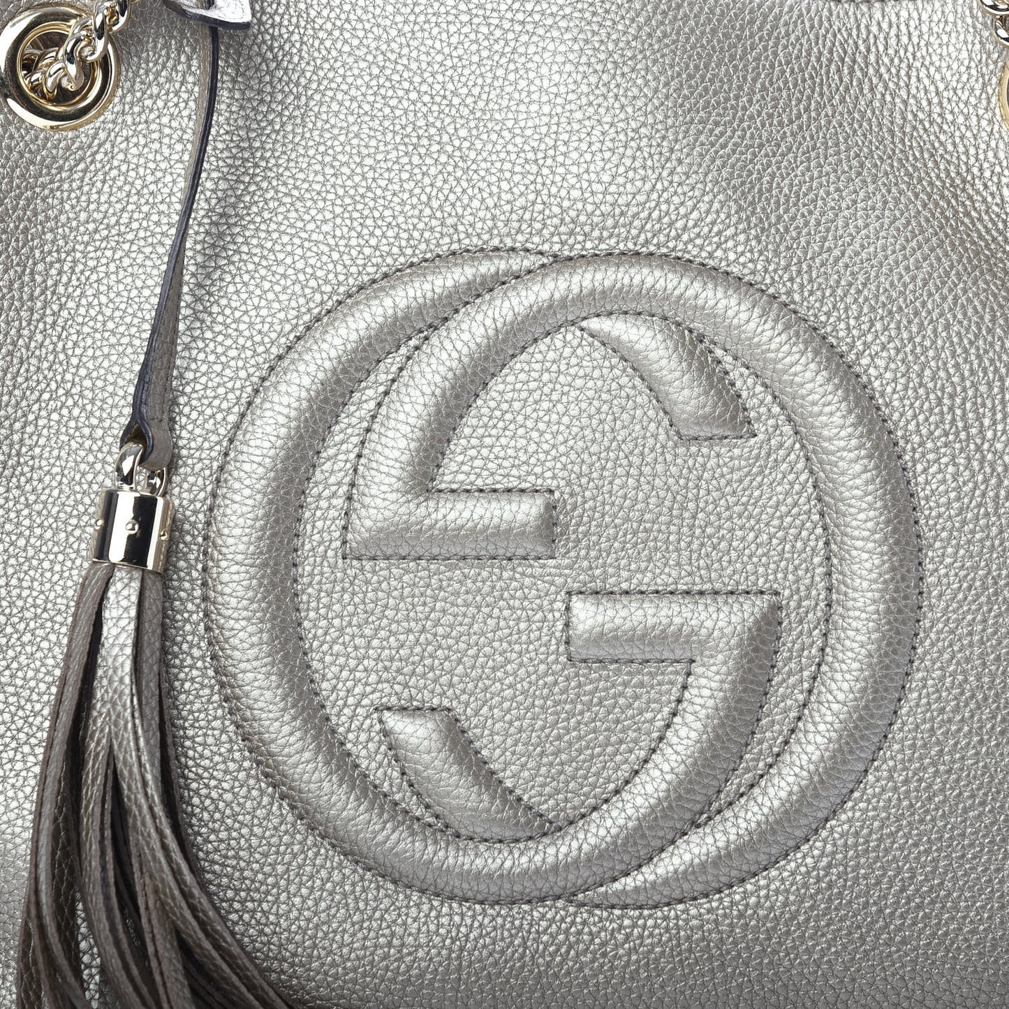 Metallic Pebbled Calfskin Medium Soho Chain Shoulder Bag Golden Beige