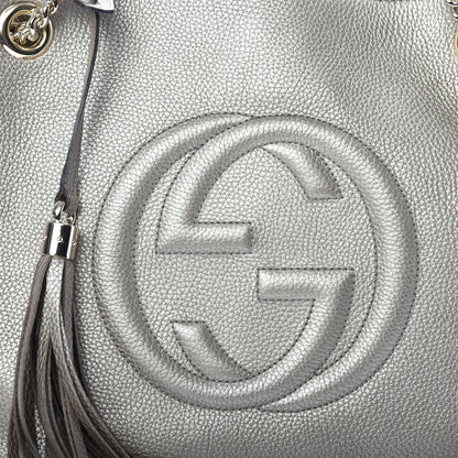 Gucci Metallic Pebbled Calfskin Medium Soho Chain Shoulder Bag Golden Beige 10 of 10