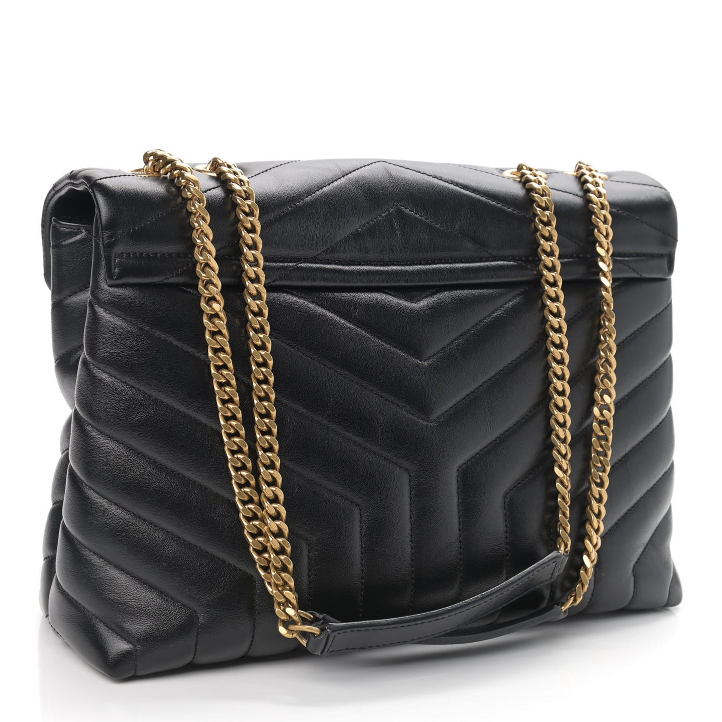 Calfskin Y Quilted Monogram Medium Loulou Chain Satchel Black