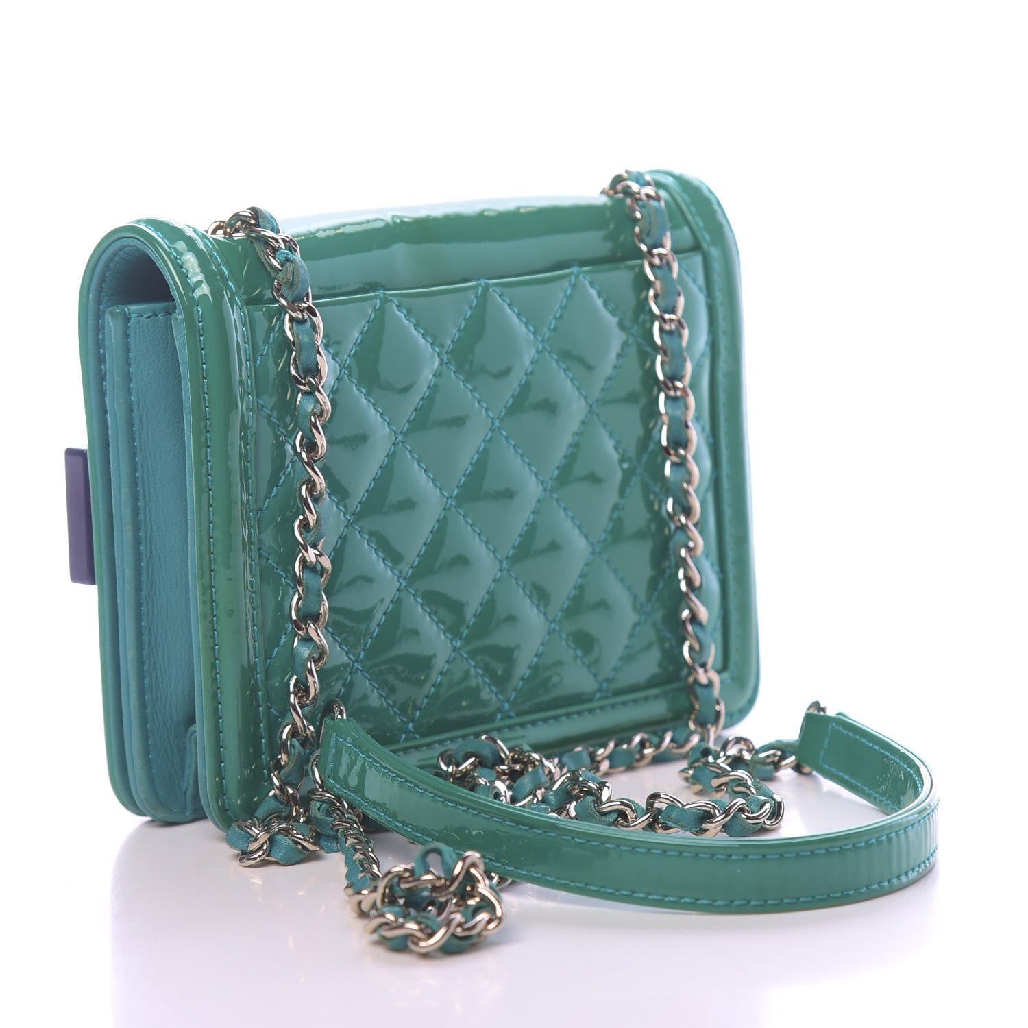 Chanel Plexiglass Patent Mini Boy Brick Flap Turquoise Navy 3 of 11