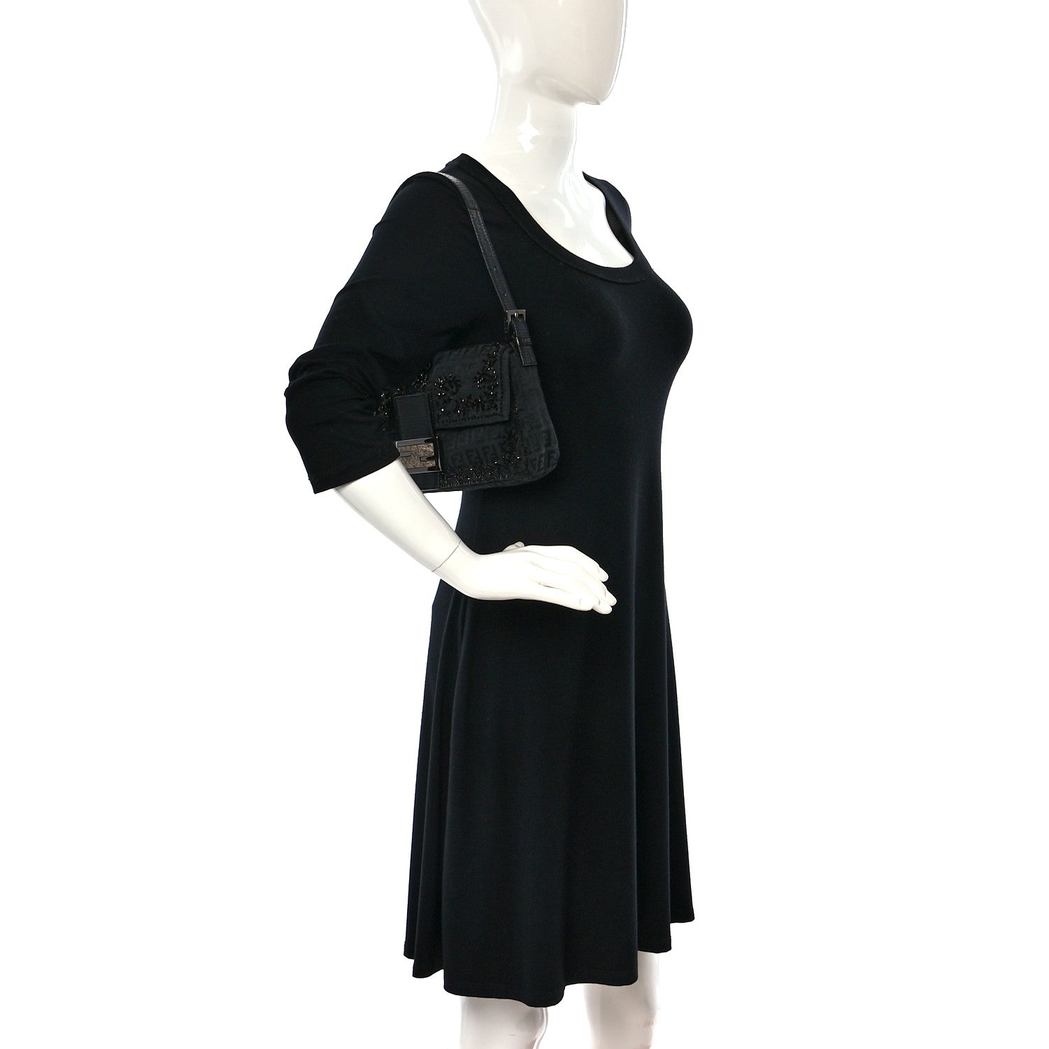 Fendi Zucchino Lizard Beaded Baguette Black 2 of 10