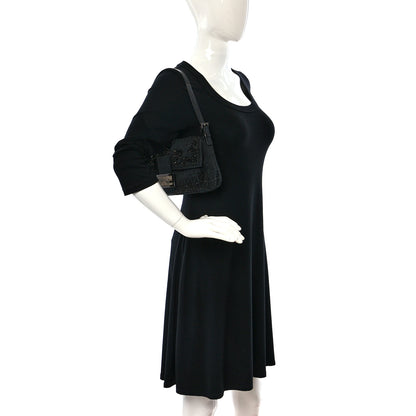 Fendi Zucchino Lizard Beaded Baguette Black 2 of 10