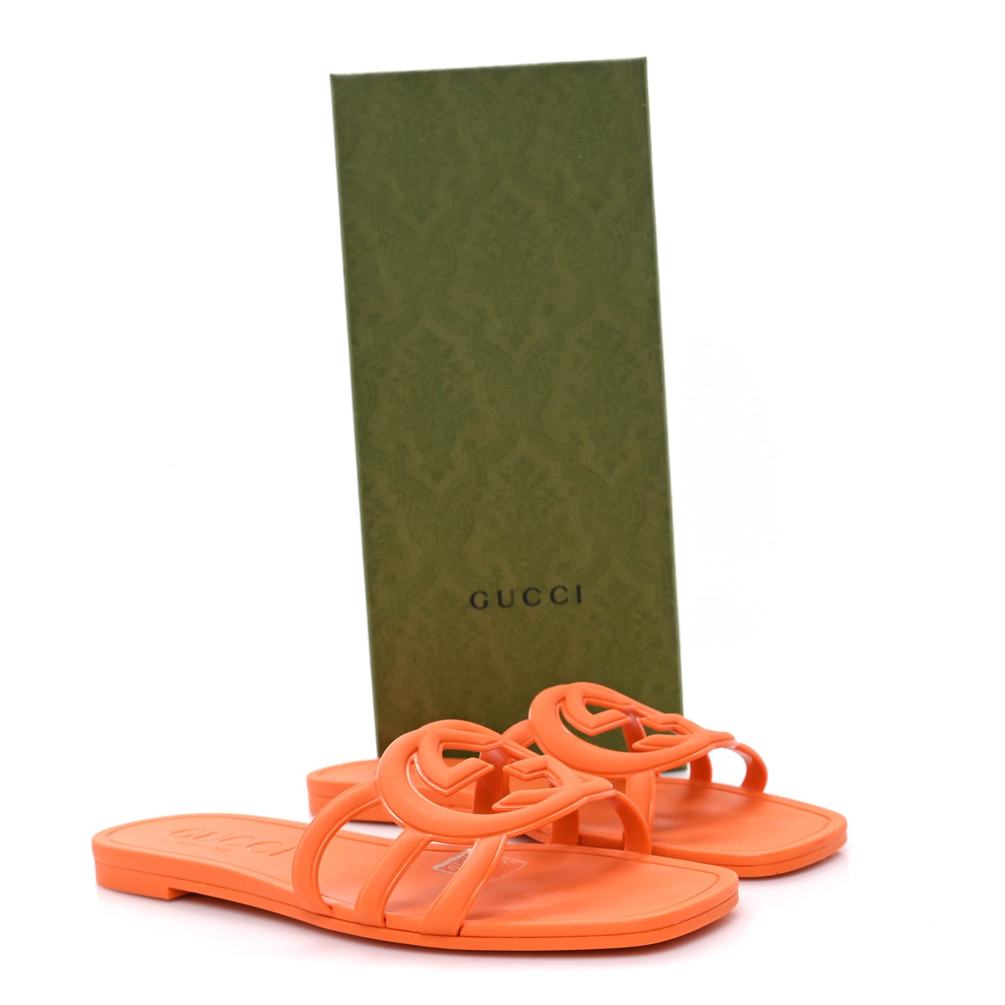 Rubber Interlocking G Womens Slide Sandals 38 Persimmon Orange