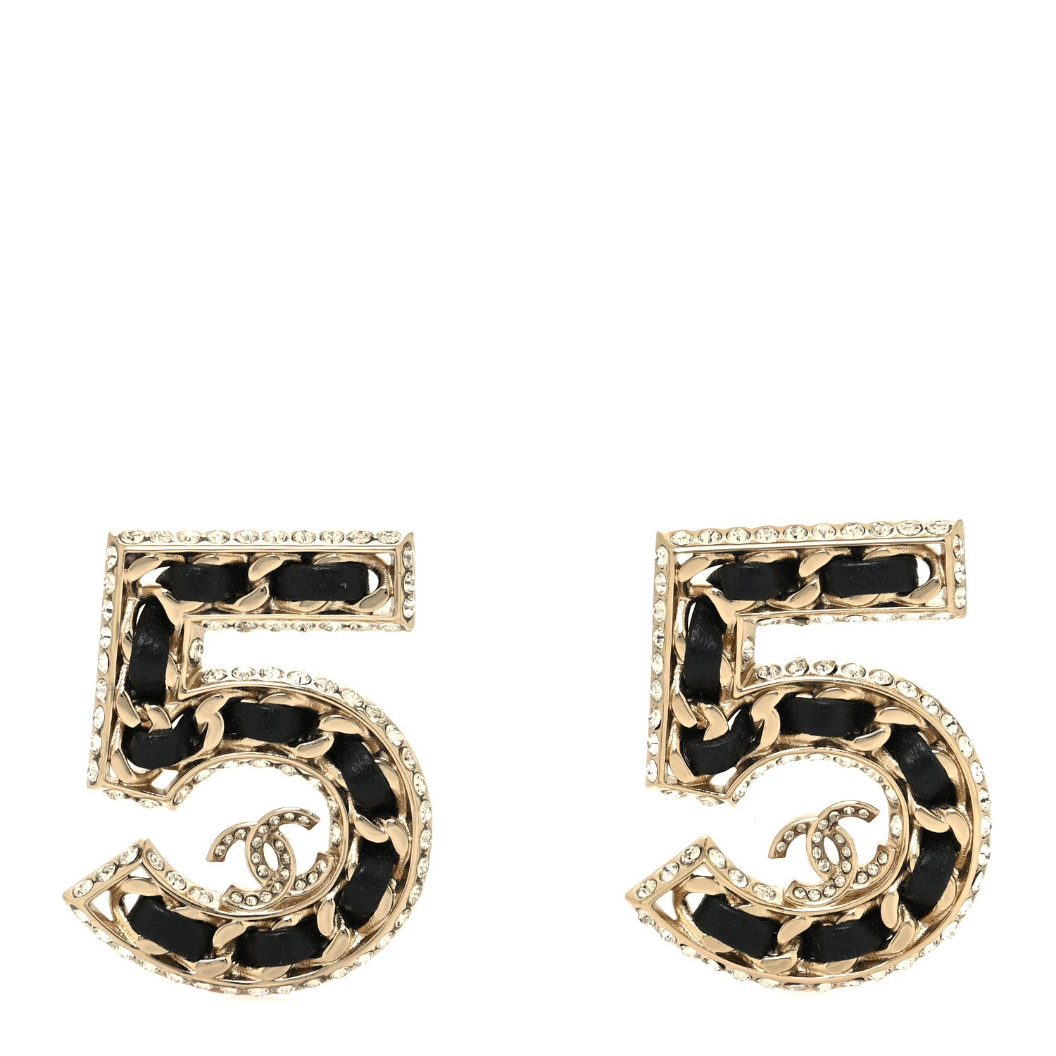 Chanel Crystal Lambskin Chain CC No 5 Earrings Gold Black 1 of 4