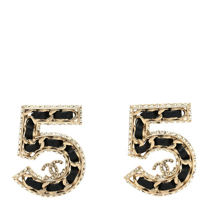 Chanel Crystal Lambskin Chain CC No 5 Earrings Gold Black 1 of 4