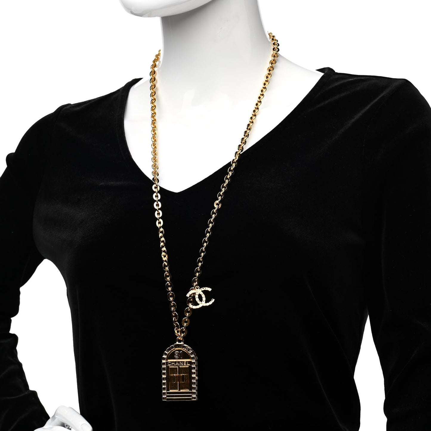 Metal 31 Rue Cambon Door Long Necklace Gold