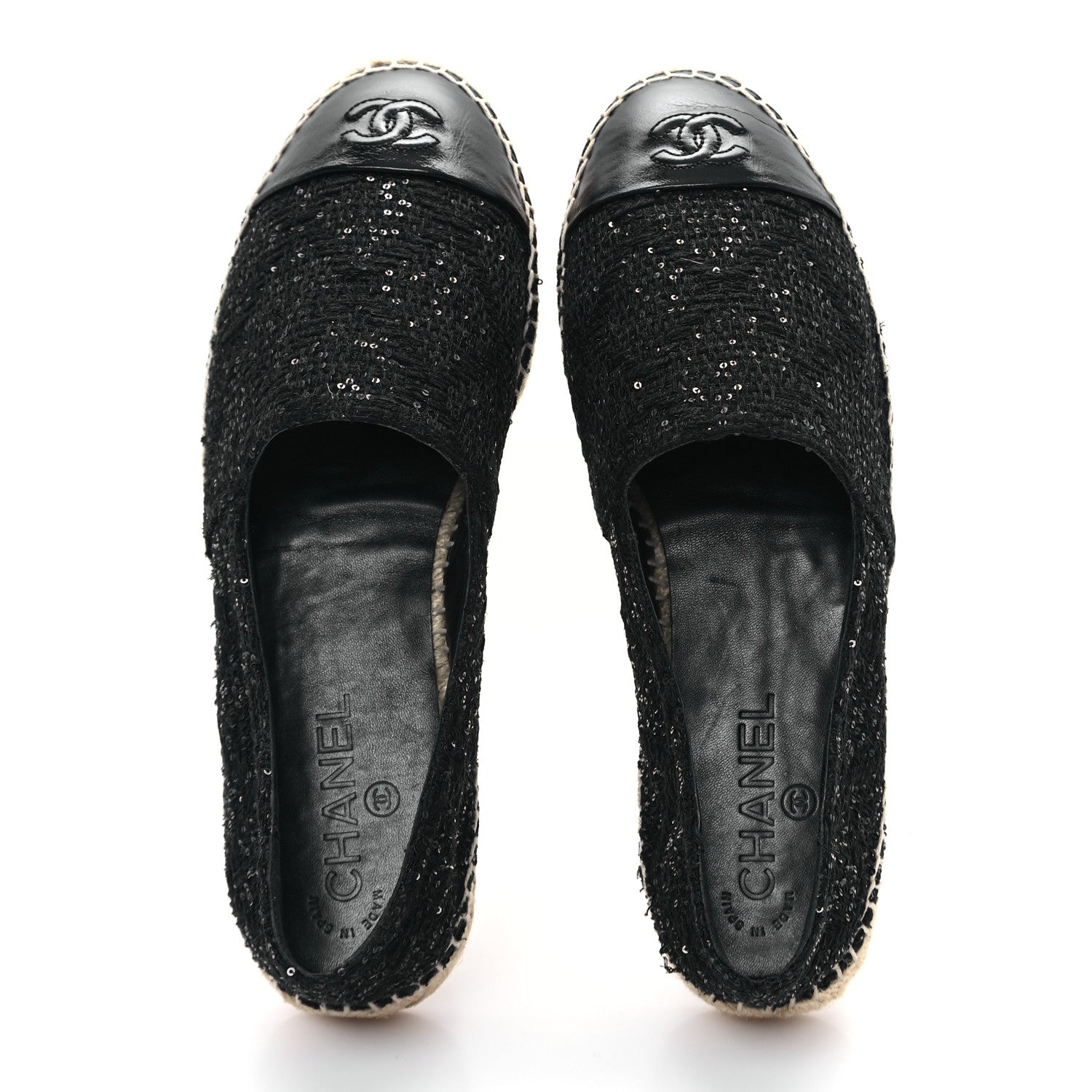 Chanel Tweed Patent Goatskin Sequin CC Espadrilles 40 Black 2 of 10
